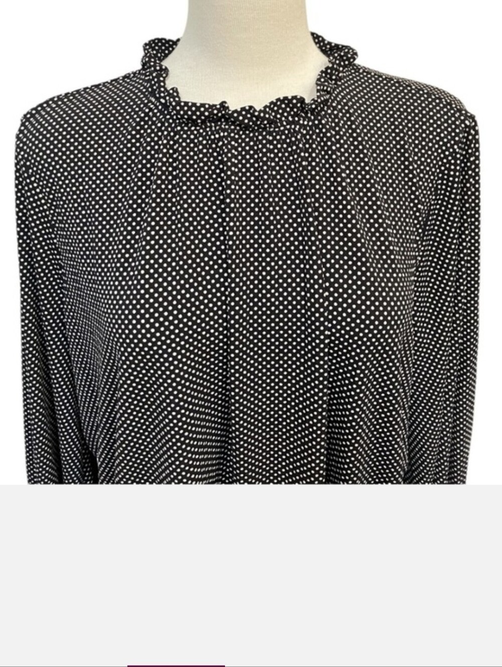 Adrianna Papell Mock Ruffle Neck Polka Dot Blouse Size XL